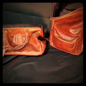 Fossil 2pc brown leather travel set